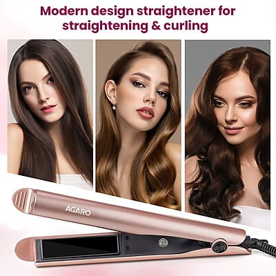 AGARO Hair Straightener&Curler, 2-In-1 Twist Angled Ceramic Coated Floating Plates