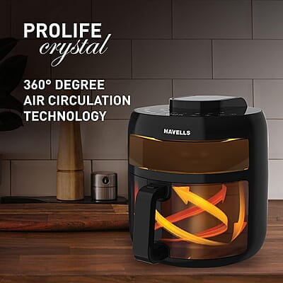 Havells Air Fryer Prolife Crystal 5L Pan 8 Presets Menu 1500 W Touch Screen Digital Display Havells Air Fryer Prolife Crystal 5L Pan 8 Presets Menu 1500 W Touch Screen Digital Display