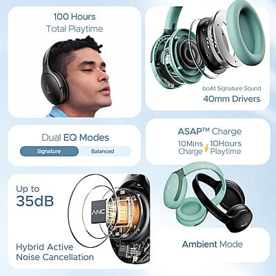boAt Rockerz 551Anc Hybrid Active Noise Cancellation Over Ear Headphones with Up to 100H Playtime, ASAP Charge, Ambient Sound Mode &Dual Eq Modes, Enx Technology boAt Rockerz 551Anc Hybrid Active Noise Cancellation Over Ear Headphones with Up to 100H Playtime, ASAP Charge, Ambient Sound Mode &Dual Eq Modes, Enx Technology