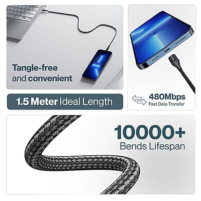 Ambrane 100W Type-C To Type-C Fast Charging Cable Compatible With iPhone 15,Samsung,Oneplus,Google Pixel,Laptop,Macbook&Type C Devices,480Mbps Data Sync,Braided Cable,1.5M Length(Abcc-100 Ambrane 100W Type-C To Type-C Fast Charging Cable Compatible With iPhone 15,Samsung,Oneplus,Google Pixel,Laptop,Macbook&Type C Devices,480Mbps Data Sync,Braided Cable,1.5M Length(Abcc-100