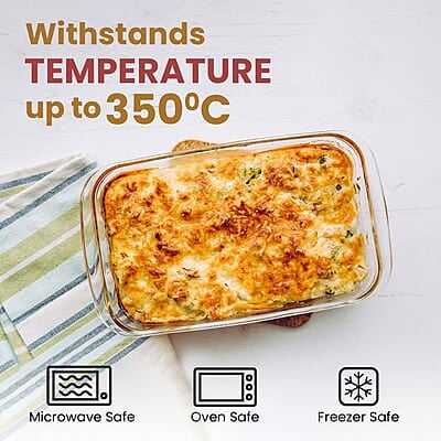 AGARO Elite Borosilicate Glass Baking Tray for Kitchen, 1600 ml Rectangle AGARO Elite Borosilicate Glass Baking Tray for Kitchen, 1600 ml Rectangle