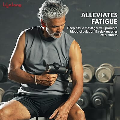 Lifelong Gun Massager for Pain Relief with 8 Massage Heads & LCD Touch Display - Battery Powered - Deep Tissue Massage with 6 Speed Lifelong Gun Massager for Pain Relief with 8 Massage Heads & LCD Touch Display - Battery Powered - Deep Tissue Massage with 6 Speed