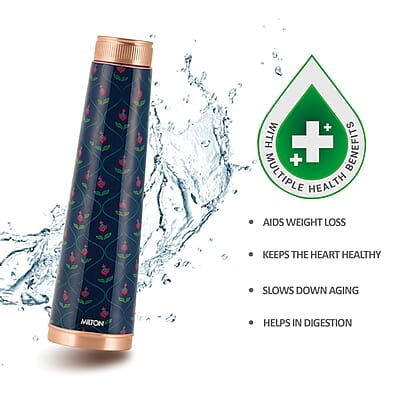 MILTON Copper Delight Design Water Bottle, 915 ml, Ethnic Lacquer Coating, Curved bottle MILTON Copper Delight Design Water Bottle, 915 ml, Ethnic Lacquer Coating, Curved bottle