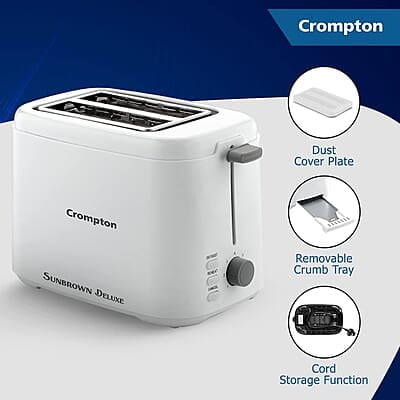 Crompton SunBrown Deluxe Pop-up Toaster 800W with Removable Crumb Tray 7 Browning Levels with Reheat