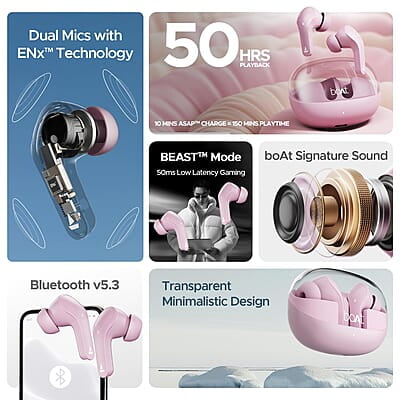 boAt Airdopes 311 Pro w/Up to 50 HRS Playtime, ASAP Charge(10min=150 Mins), Dual Mics w/ENx Tech, Transparent ID, 50 ms Low-Latency Beast Mode, IPX4 Truly Wireless in Ear Earbuds boAt Airdopes 311 Pro w/Up to 50 HRS Playtime, ASAP Charge(10min=150 Mins), Dual Mics w/ENx Tech, Transparent ID, 50 ms Low-Latency Beast Mode, IPX4 Truly Wireless in Ear Earbuds