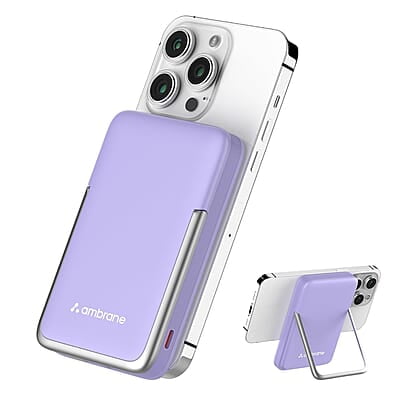 Ambrane 10000mAh Magsafe Fast Wireless Charging Power Bank, Strong Metal Mobile Stand, 22.5W Wired + 15W Wireless for iPhone 12 & Above