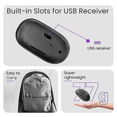 Ambrane Wireless Mouse, 1600 DPI, Silent Click, 2.4GHz with USB Dongle, 10M Range, Optical Orientation, Click Wheel, Instant connectivity, Ergonomic Design for All Day Comfort