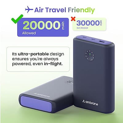 Ambrane 85W Fast Charging Powerbank for MacBook, Type C Laptop & Mobile Charging, 20,000mAh Battery, Triple Output Ambrane 85W Fast Charging Powerbank for MacBook, Type C Laptop & Mobile Charging, 20,000mAh Battery, Triple Output