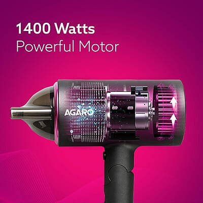 AGARO HD-1214 Premium Hair Dryer with 1400 Watts Motor, 3 Temperature Settings & Cool Shot AGARO HD-1214 Premium Hair Dryer with 1400 Watts Motor, 3 Temperature Settings & Cool Shot