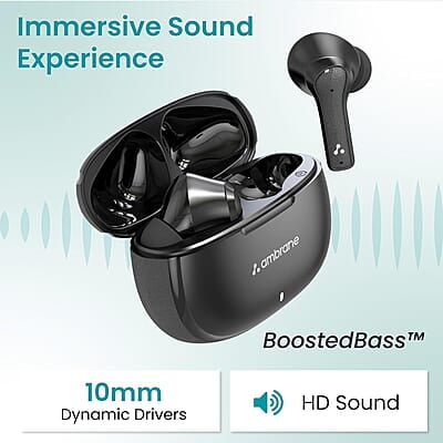 Ambrane TWS in Ear Earbuds with ENC Clear Calls & High Bass, 31h Playtime, BT 5.1 Wireless Headphone, Touch Control in Ear TWS with 4 Mic, IPX4 Water Resistance & Voice Assistance Ambrane TWS in Ear Earbuds with ENC Clear Calls & High Bass, 31h Playtime, BT 5.1 Wireless Headphone, Touch Control in Ear TWS with 4 Mic, IPX4 Water Resistance & Voice Assistance
