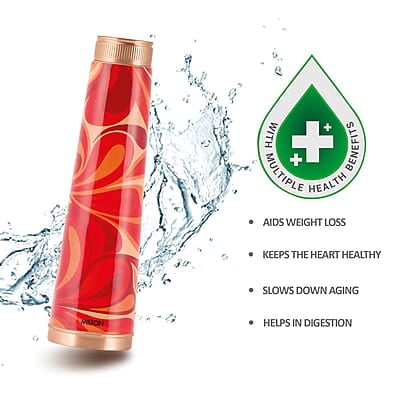 MILTON Copper Delight Design Water Bottle, 915 ml, Ethnic Lacquer Coating, Curved bottle MILTON Copper Delight Design Water Bottle, 915 ml, Ethnic Lacquer Coating, Curved bottle