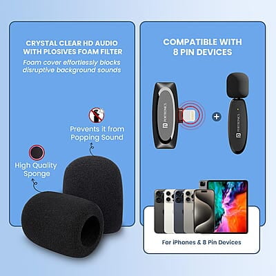 Portronics Dash 7 Omnidirectional 8 Pin Wireless Microphone, Noise Cancellation, Plug & Play, Lapel Wireless Mic Portronics Dash 7 Omnidirectional 8 Pin Wireless Microphone, Noise Cancellation, Plug & Play, Lapel Wireless Mic