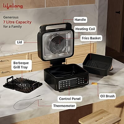 Lifelong Digital Air Fryer for Home with Smart Thermometer, 7 Litre with 12 Pre-Set Menus - 1400W Lifelong Digital Air Fryer for Home with Smart Thermometer, 7 Litre with 12 Pre-Set Menus - 1400W