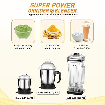 KENT 16083 Super Power Grinder & Blender 1200W| High-Speed Operation | BPA-Free and Stainless Steel Lockable Jars | Pulse Function & Speed Control KENT 16083 Super Power Grinder & Blender 1200W| High-Speed Operation | BPA-Free and Stainless Steel Lockable Jars | Pulse Function & Speed Control