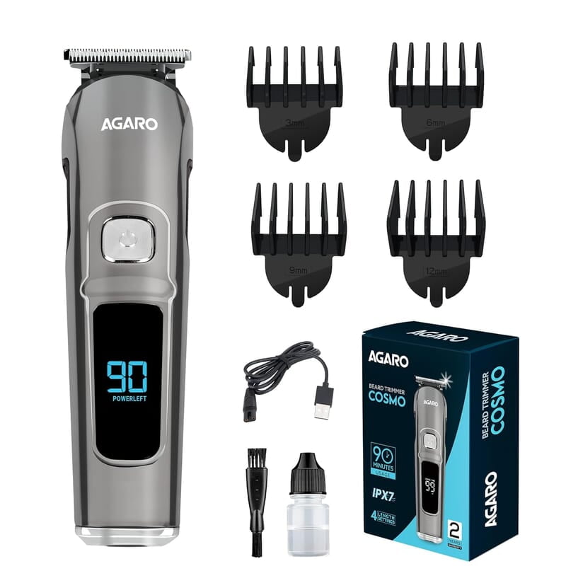 AGARO Cosmo Beard Trimmer For Men 4 Length Setting combs 2 Speed, USB Rechargeable, 90 mins Runtime AGARO Cosmo Beard Trimmer For Men 4 Length Setting combs 2 Speed, USB Rechargeable, 90 mins Runtime