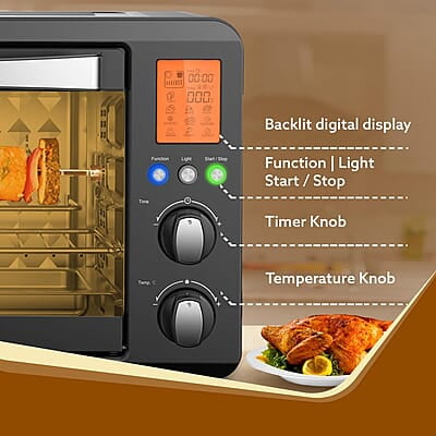 Agaro Imperial Digital Oven Toaster Griller, 28 Litres, 10 Preset Cooking Function, Convection Function, Motorized Rotisserie, Backlit Lcd Display, Black - 1500 Watts Agaro Imperial Digital Oven Toaster Griller, 28 Litres, 10 Preset Cooking Function, Convection Function, Motorized Rotisserie, Backlit Lcd Display, Black - 1500 Watts