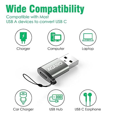 AGARO USB 3.0 Type C Female to USB Male OTG Adapter, 5 Gbps High-Speed Data Transfer, Compatible with Laptops, Tablets, Smartphone, Chargers and More Devices with Standard USB A Interface