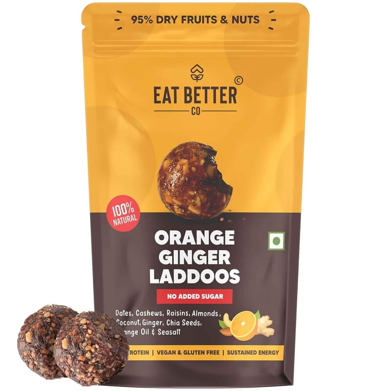 EAT BETTER CO Orange & Ginger Sugar-Free Laddoos | Energy-Bar Replacement | 95% Dry-Fruits | High Protein & Instant Energy - Super Saver Pack Of 20 - Healthy Sweet No Added Sugar, 0.29 Kg EAT BETTER CO Orange & Ginger Sugar-Free Laddoos | Energy-Bar Replacement | 95% Dry-Fruits | High Protein & Instant Energy - Super Saver Pack Of 20 - Healthy Sweet No Added Sugar, 0.29 Kg