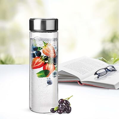 Treo by Milton Borosilicate Crysta Glass Bottle, 1000 ml, Glaze Steel Treo by Milton Borosilicate Crysta Glass Bottle, 1000 ml, Glaze Steel