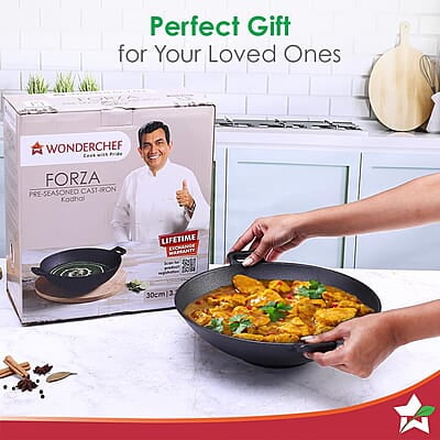 Wonderchef Forza Pre-Seasoned Cast-Iron Kadhai 3.35L, 3.8mm