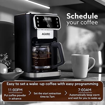 AGARO Primo Drip Coffee Maker, Brew & Drip Coffee Maker, Up to 12 Cups of Coffee, Fast Heating, Adjustable Temperature & Timer AGARO Primo Drip Coffee Maker, Brew & Drip Coffee Maker, Up to 12 Cups of Coffee, Fast Heating, Adjustable Temperature & Timer