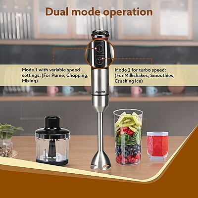 AGARO Grand 1000 Watts Hand Blender With Chopper, Jar & Whisker, 2 Variable Speed Modes & Speed Regulator, Stainless Steel Blades(Black), 400mmx60mm AGARO Grand 1000 Watts Hand Blender With Chopper, Jar & Whisker, 2 Variable Speed Modes & Speed Regulator, Stainless Steel Blades(Black), 400mmx60mm