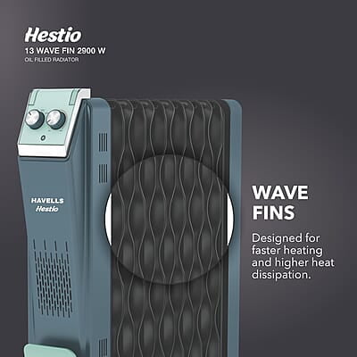 Havells Hestio 13 Wave Fin OFR 2900 Watt with 3 Heat Setting 1000W/1500W/2500W & PTC Heater 400W