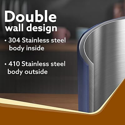 AGARO Insignia Electric Kettle, 1.8L, Double Layered Kettle, 100% Stainless Steel Inner Blue