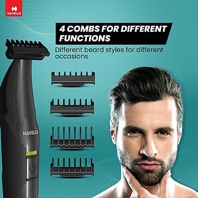 Havells ST8000 Shimmer plus, 5 in 1 rechargeable Dual-Blade Shaver cum Trimmer with 4 Trimming Combs Havells ST8000 Shimmer plus, 5 in 1 rechargeable Dual-Blade Shaver cum Trimmer with 4 Trimming Combs