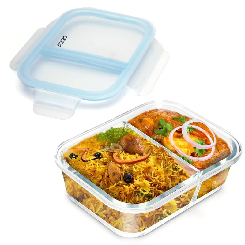 AGARO Compartment Lunch Box/Container 600Ml, Office Tiffin Box for Men & Women, Borosilicate Glass Body AGARO Compartment Lunch Box/Container 600Ml, Office Tiffin Box for Men & Women, Borosilicate Glass Body