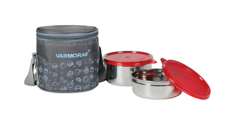 Varmora SS Executive Printed Assorted Stainless Steel Tiffin Lunch Box for Office Set of 2 Containers (390 ml and 520 ml) Varmora SS Executive Printed Assorted Stainless Steel Tiffin Lunch Box for Office Set of 2 Containers (390 ml and 520 ml)
