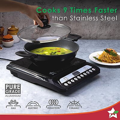 Wonderchef Duralite Die-Cast Kadhai with Lid 24 cm 2.4 L Grey