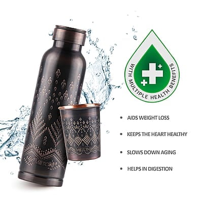 MILTON Copper Elegante Gift Set (1- Bottle, 940 ml and 2-Tumbler, 290 ml Each), Copper Ethnic MILTON Copper Elegante Gift Set (1- Bottle, 940 ml and 2-Tumbler, 290 ml Each), Copper Ethnic