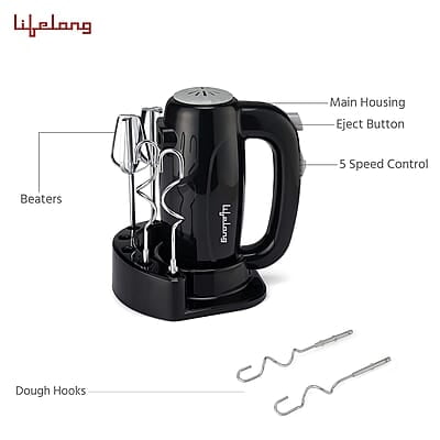 Lifelong LLHM02 300 W Regalia Plus Hand Mixer with Stand for Mixing Cake Batter and Atta Lifelong LLHM02 300 W Regalia Plus Hand Mixer with Stand for Mixing Cake Batter and Atta