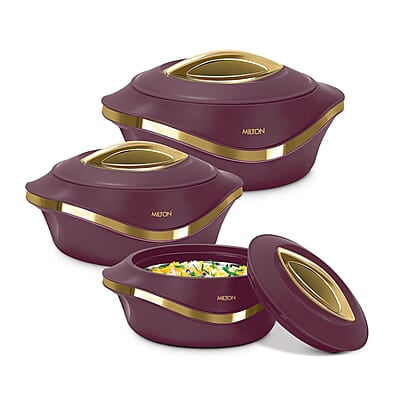 MILTON Pearl Inner Stainless Steel Jr. Casserole Set of 3 (455 ml, 860 ml, 1270 ml) ivory