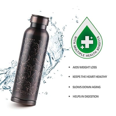 MILTON Copper Swasth Water Bottle, 940 ml, Black Lotus Lacquer Coating, Curved bottle MILTON Copper Swasth Water Bottle, 940 ml, Black Lotus Lacquer Coating, Curved bottle