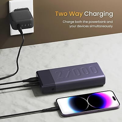 Ambrane 27000mAh Powerbank, 22.5W Fast Charging, Triple Output (2 USB & 1 Type C)