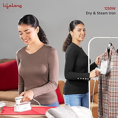 Lifelong 1250 Watt Steam Iron Press For Clothes - Handheld Garment Steamer 90Ml