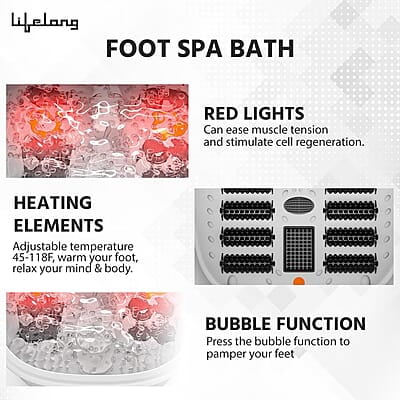 Lifelong Foot Spa Machine: Pedicure, Foot Spa, Massager - Relaxing Heat & Bubbles for Ultimate Foot Massage at Home – 12 Massage Rollers Lifelong Foot Spa Machine: Pedicure, Foot Spa, Massager - Relaxing Heat & Bubbles for Ultimate Foot Massage at Home – 12 Massage Rollers