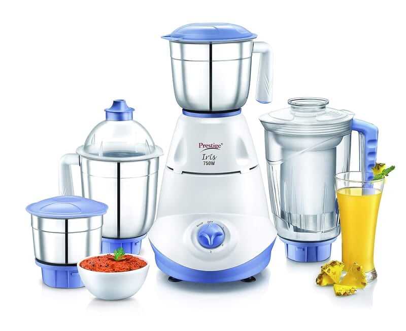 Prestige Iris 750 Watt Mixer Grinder with 3 Stainless Steel Jar + 1 Juicer Jar Prestige Iris 750 Watt Mixer Grinder with 3 Stainless Steel Jar + 1 Juicer Jar