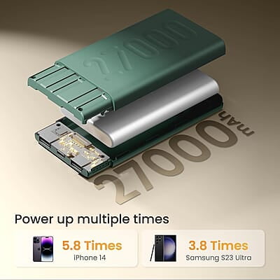 Ambrane 27000mAh Power Bank, 20W Fast Charging, Triple Output, Type C PD (Input & Output) Ambrane 27000mAh Power Bank, 20W Fast Charging, Triple Output, Type C PD (Input & Output)