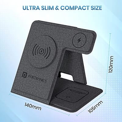 Portronics Freedom Fold 3 15W 3 in 1 Foldable MagSafe Compatible Wireless Charger for iPhone Apple Watches & AirPods