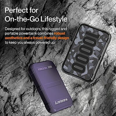 Ambrane 10000mAh Rugged, Slim & Compact Powerbank, 22.5W Fast Charging, USB & Type C Output Ambrane 10000mAh Rugged, Slim & Compact Powerbank, 22.5W Fast Charging, USB & Type C Output