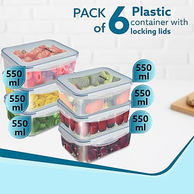 AGARO Airtight Container, Food Storage Container With Lid Capacity 550ml Each, Pack of 6 AGARO Airtight Container, Food Storage Container With Lid Capacity 550ml Each, Pack of 6