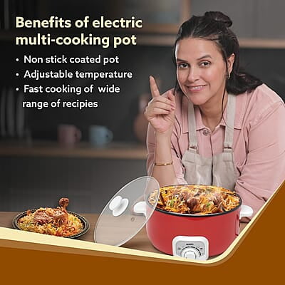 AGARO Regal Electric Multi Cooking Pot, 3L, 1200W, Steamer, Fryer, Aluminium Pot, Glass Lid AGARO Regal Electric Multi Cooking Pot, 3L, 1200W, Steamer, Fryer, Aluminium Pot, Glass Lid