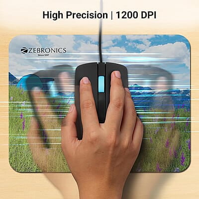 ZEBRONICS Juggle Wired Optical Mouse with 3 Buttons, High Precision, 1200 DPI, Works on Most Surfaces, USB Interface, 1m Cable Length