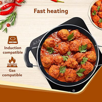 AGARO Elegant Non Stick Kadai with Glass Lid, 3.5L Capacity, 26 cm Diameter, Induction & Gas Oven AGARO Elegant Non Stick Kadai with Glass Lid, 3.5L Capacity, 26 cm Diameter, Induction & Gas Oven