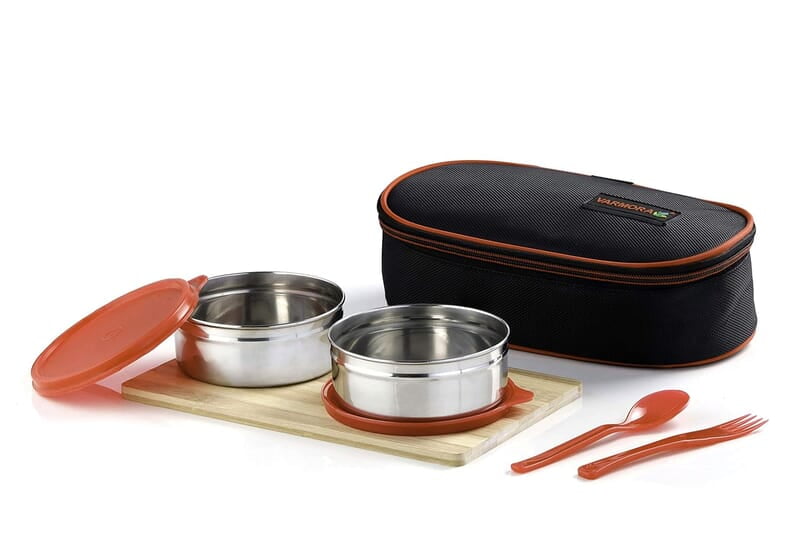 Varmora Trio Steel Lunch Box, Pink, 390 Ml, 2 Pieces