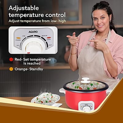 AGARO Regal Electric Multi Cooking Pot, 3L, 1200W, Steamer, Fryer, Aluminium Pot, Glass Lid AGARO Regal Electric Multi Cooking Pot, 3L, 1200W, Steamer, Fryer, Aluminium Pot, Glass Lid
