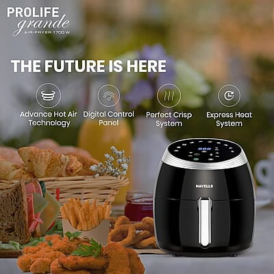 Havells Grande Air Fryer with Aero Crisp Technology, 6.5 Litre Large Pan Capacity, 10 Pre- Set Menu Havells Grande Air Fryer with Aero Crisp Technology, 6.5 Litre Large Pan Capacity, 10 Pre- Set Menu